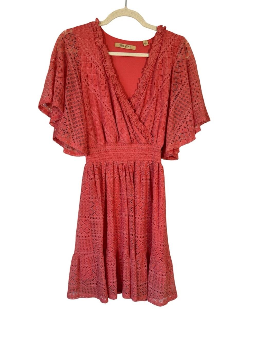 Shyanne Coral Eyelet Ruffled Mini Dress Women S Summer Boho Cottage Core Flutter